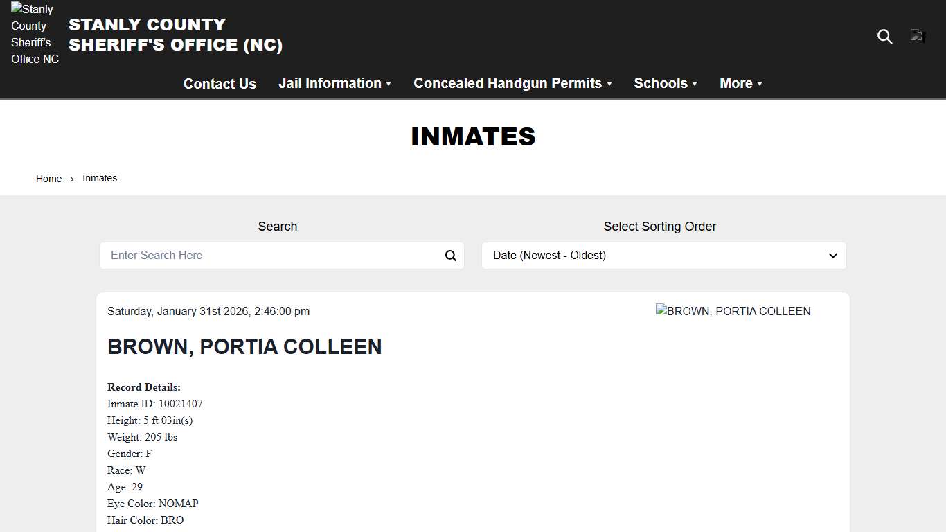 Inmates Stanly County Sheriff’s Office NC